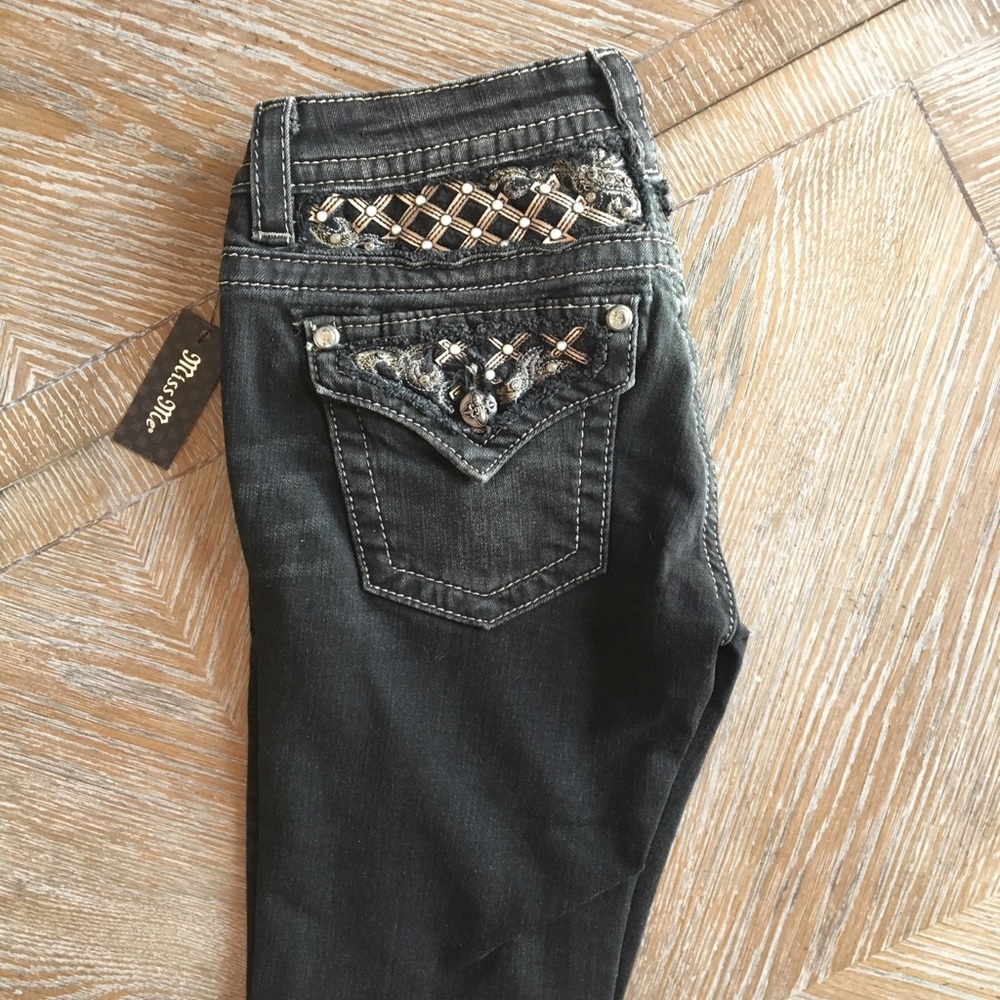 Miss Me Stonewashed Whiskered Black Jeans Size 27